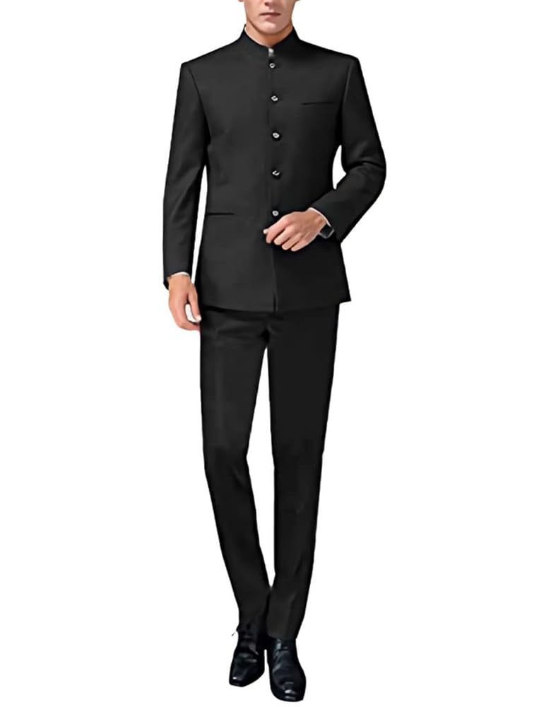 Wangyue Men's Formal 2 Pieces Regular Fit Suit Chinese Tunic